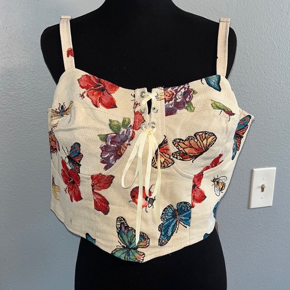 Cider Tops - Cider colorful cropped butterfly top 1XL